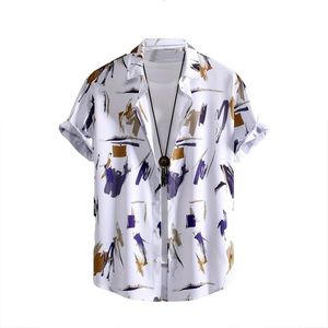 เสื้อเชิ้ตคัมป์คอลลาร์พิมพ์ลายนกแบบนามธรรมสีขาว แขนสั้น สไตล์ทรอปิคอล สำหรับพักผ่อนริมชายหาดในช่วงฤดูร้อน - Product Image 1