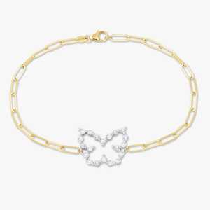 Diamond Butterfly Paperclip Chain <b>Bracelet</b> 7in Length 14K <b>Solid</b> Gold Pave Set Minimalist Stacking Wrist Everyday Wear Wholesale - Product Image 1