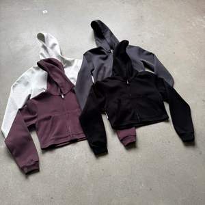 Wholesale <b>Cropped</b> <b>Zip</b> <b>Up</b> Hoodie Women's Fleece Drop Shoulder Full <b>Zip</b> Split Kangaroo Pocket Short Length Casual Streetwear - Product Image 6