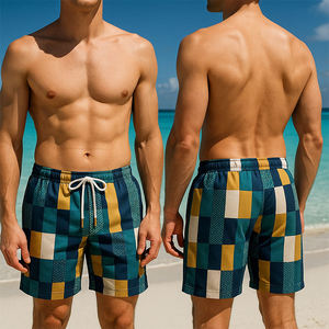 Short de bain décontracté pour homme à motif tropical, taille haute, tissé, séchage rapide, avec cordon de serrage, poches et logo frontal, en polyester 180g - Product Image 4