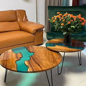 Table à manger moderne de luxe en résine époxy avec finition transparente en bois massif pour hôtel et salle à manger, meubles de décoration intérieure - Product Image 2