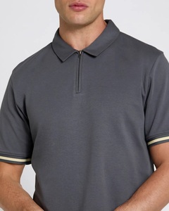 T-shirt décontracté pour homme en coton tricoté gris foncé à manches courtes, col zippé, couleur unie, respirant, coupe ajustée, pour le golf, OEM - Product Image 4