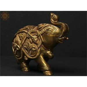 Sculpture en laiton faite à la main de 6 pouces décorée d'idole d'éléphant avec article de décoration intérieure de coffre surélevé - Product Image 2