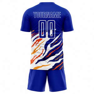 Conjunto de Uniforme de Fútbol Personalizado Azul, Naranja y Blanco, Camiseta y Pantalones Cortos Sublimados, Nombre y Número del Equipo Personalizados para Entrenamiento - Product Image 2