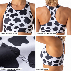 Cow Print Sports <b>Bra</b> <b>Racerback</b> High Support Sleeveless Compression Crop Top Ladies O-Neck Sports <b>Bra</b> Quick Dry Women's Yoga <b>Bra</b> - Product Image 6