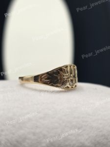 Anillo Vintage con Diseño Floral Tallado, Anillo de Sello con Patrón de Flores Grabado, Bañado en Rodio, Regalo para Mujer - Product Image 5