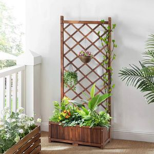67-Inch Height Brown <b>Wood</b> <b>Planter</b> <b>Trellis</b> for Outdoor Gardens Flower Standing <b>Planter</b> Box Lattice Panels Drainage Holes for - Product Image 2