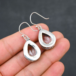 Boucles d'oreilles personnalisées en argent sterling 925 avec topaze blanche créée en laboratoire, 1,9 pouce, bijoux en pierres précieuses faits à la main, boucles d'oreilles fines antiques, cadeau pour femme - Product Image 3