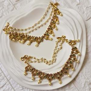 Pearl Earrings for Girls with Elegant Ear Chain Designs Alloy with 18K Gold Plated Casual Style - Product Image 1