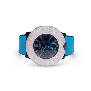 Round Dial Analog 20mm Glass Half Iced Out Moissanite Diamond <b>Watch</b> with Glass Crystal Metal <b>Case</b> Rubber Band All Occasion - Product Image 3