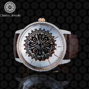 Reloj de Lujo para Hombre Charm Jewells, Caja de Acero Inoxidable de 40 mm, Movimiento Mecánico, Detalles de Diamantes, Correa de Cuero, Resistente al Agua 10 Bar - Product Image 1