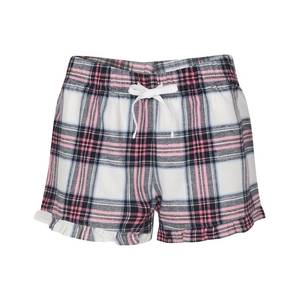 Shorts en flanelle à carreaux pour femmes, taille mi-haute, cordon de serrage, coupe régulière, style décontracté avec volants, motif blanc, rose, noir - Product Image 1