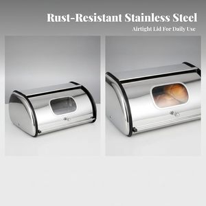 Boîte à pain en acier inoxydable avec couvercle rabattable et fenêtre transparente, récipient de rangement alimentaire pour la cuisine - Product Image 2