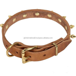 ปลอกคอสุนัขหนังแท้สำหรับฝึกสุนัขแบบมีสไตล์ทุกวันมีหนามแหลมทองเหลืองประดับและหมุดโลหะสำหรับสุนัขทำด้วยมือและอุปกรณ์เสริมสำหรับสัตว์เลี้ยง - Product Image 2
