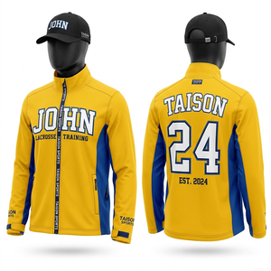 Veste d'entraînement de lacrosse pour homme, tissu interlock polyester premium 260 GSM, design à empiècements crème, vert et bleu marine, fermeture éclair, broderie thermocollée - Product Image 2