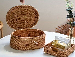 Cesta ovalada de ratán ecológica moderna de alta calidad con tapa y asa para almacenamiento de alimentos en casa o picnic hecha en Vietnam - Product Image 5