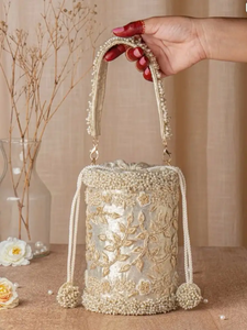 Best Designer Ethnic Potli <b>Bag</b> With <b>Pearl</b> Bead Embroidery Handmade Festive Wedding <b>Bucket</b> Purse For Women at lowest prices - Product Image 5