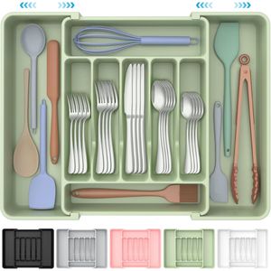 Organizzatore per posate da cucina espandibile extra large, senza BPA, per alimenti, in argento, per cassetti e utensili - Product Image 1