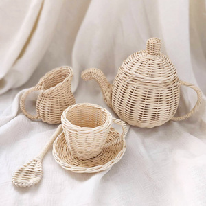 Children tea cup <b>set</b> wholesale price handmade rattan <b>teapot</b> toys best quality kids imaginative toy - Product Image 4