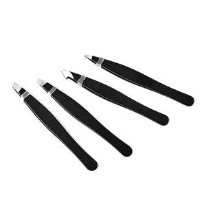 Kit de pinces à cils professionnelles personnalisées faites à la main, pointe inclinée, acier inoxydable, noir classique, 4 pièces, pinces à sourcils/cils - Product Image 4