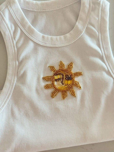 Women's Beaded Embroidered for <b>Top</b> Custom Design Rib Knit Cotton High Quality Skin-friendly Summer Fashion Casual Apparel - Product Image 2