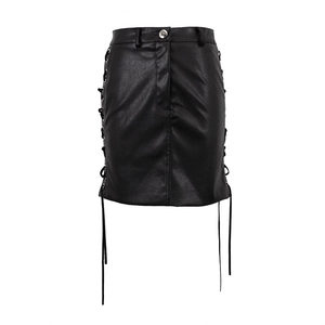 Minifalda de Piel Sintética de Cintura Alta para Mujer, con Cordones Ajustables, Estilo Gótico, Color Sólido, para Todas las Temporadas - Product Image 2