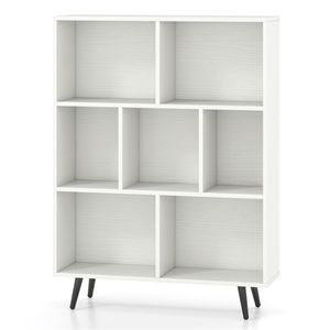 Libreria Moderna a 3 Livelli e 7 Cubi in Legno con 4 Gambe in Metallo, Scaffale Angolare Organizzatore per Soggiorno o Hotel - Product Image 2