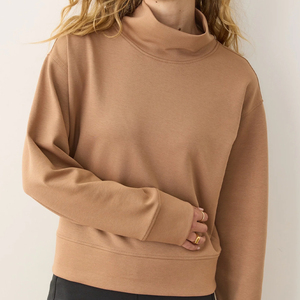 Sweat-shirt à col roulé pour femme, couleur unie, tricoté en coton et fibre de bambou, manches longues, style minimaliste, vêtement d'automne - Product Image 6