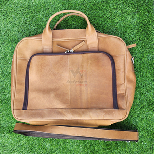 Light Brown Lather <b>Laptop</b> <b>Briefcase</b> Durable Front Zipper Pocket Dual Top Handles Daily Carry Business Travel Messenger <b>Bag</b> - Product Image 6