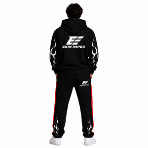 Ensemble survêtement molletonné personnalisé noir imprimé flamme pour homme – Coupe oversize streetwear - Product Image 2