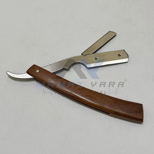 MAMAZ YARA Turkish Style Stainless Steel Straight Razor Sandalwood <b>Wooden</b> Handle Folding <b>Swing</b> Lock Shavette Disposable Blade - Product Image 5