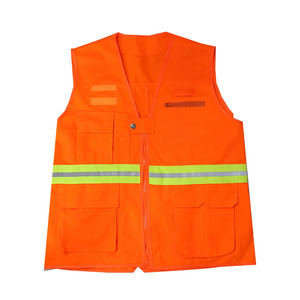 Chaleco de seguridad naranja para hombre con rayas reflectantes, cuello en V, cierre de cremallera, ropa exterior informal transpirable para verano - Product Image 4