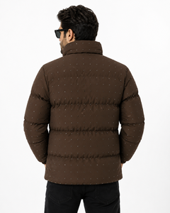 Custom Men Brown Puffer Jacket Winter Quilted Bubble Coat Lightweight Warm Insulated Zip Up Jacket OEM ODM Wholesale Manufacture - Product Image 4