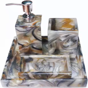 Modern <b>White</b> Resin <b>Bathroom</b> <b>Accessory</b> <b>Set</b> Easy-to-Clean Four-Piece Complete Rectangle Kit - Product Image 4