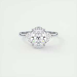 Bague de fiançailles à trois pierres en diamant de laboratoire de coupe ovale de 3,00 carats en or blanc 14 carats demi-lune - Product Image 4