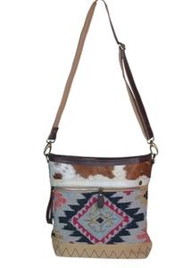 Sac bandoulière en cuir de vachette et toile fait main, style vintage, fermeture éclair, motif tribal bohème, pour femme, stock disponible aux États-Unis - Product Image 3