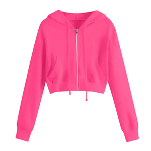 High Quality 100% Cotton Fleece Zipper-<b>Up</b> Hoodies for Women Winter Custom Color Premium <b>Cropped</b> Streetwear Customizable Size - Product Image 5
