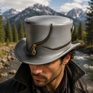 Sombrero de Copa de Cuero Personalizado, Diseño Clásico de Corona Alta para Colecciones Promocionales, Etiquetas de Moda y Suministro al por Mayor - Product Image 6