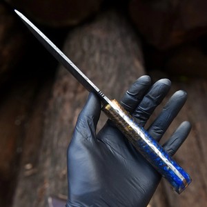 Cuchillo de Bushcraft de Acero de Damasco Forjado a Mano con Mango de Piña, Hoja Fija de Espiga Completa, Cuchillo de Camping con Funda de Cuero, OEM Personalizado - Product Image 2