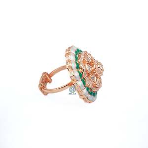 Dishi Polki Designer Ring-18K Gold Plated Stainless Steel Zircon Inlay Fashion Jewelry - Product Image 3