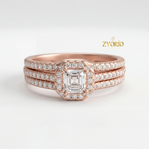 แหวนแต่งงานหรูหรา ชุบเงิน ประดับเพชรทรง Asscher ขนาด 0.95 กะรัต เพชรเลี้ยงในห้องปฏิบัติการ ดีไซน์วงแหวน 3 ชิ้นแบบ Halo พร้อมแหวนแต่งงานแบบ Pave เหมาะสำหรับเป็นของขวัญในงานปาร์ตี้ - Product Image 6
