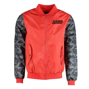 Özel toptan 100% polyester saten varsity kaplı naylon bombacı ceket Camo kollu kolej ceketi