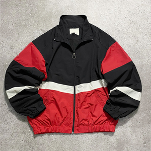 Men's Color Blocking <b>Racer</b> <b>Jacket</b> Windproof Polyester Stand Collar Zipper Closure Sporty Autumn Wear - Product Image 1