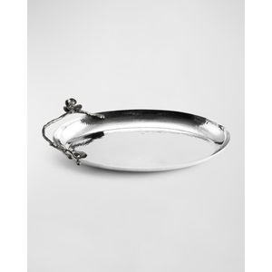 Bandeja de Servicio de Metal Plateado con Asas Decorativas, Forma Ovalada, para el Hogar, Restaurante, Vajilla, Aperitivos y Bebidas - Product Image 1