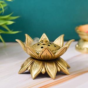 Handcrafted brass multi-slot incense stick holder stand with <b>side</b> curved handle, available at wholesale prices. - Product Image 3