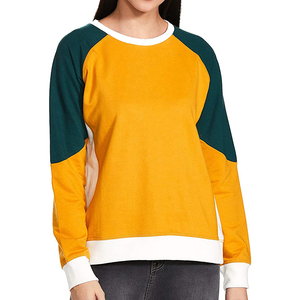Sweat-shirt tricoté à col rond et manches longues pour femme, color-block, décontracté, respirant, en coton et fibre de bambou, pour l'automne - Product Image 1