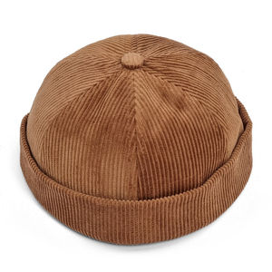 Gorra Docker de pana marrón vintage. Gorro de Pescador sin Borde para Hombre y Mujer, Tejido Acanalado Retro con Borde Enrollado, Estilo Urbano - Product Image 1