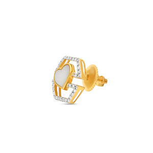 Pendientes geométricos con forma de corazón blanco dorado y diamantes - Product Image 1