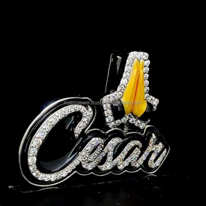 Bijoux Hip Hop Hommes Glacé Personnalisé Émail Moissanite Pendentif 925 Sterling Silver VVS Diamant Nom Initiale Logo Lettre Pendentif - Product Image 1