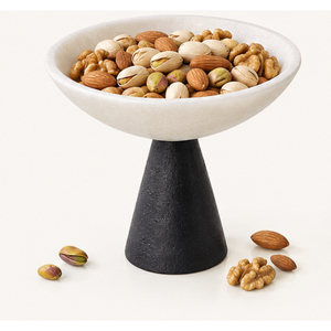 Bol sur piédestal en marbre blanc de luxe avec base conique noire, bol décoratif géométrique pour la maison, l'hôtel, le comptoir, la table, vente en gros - Product Image 6